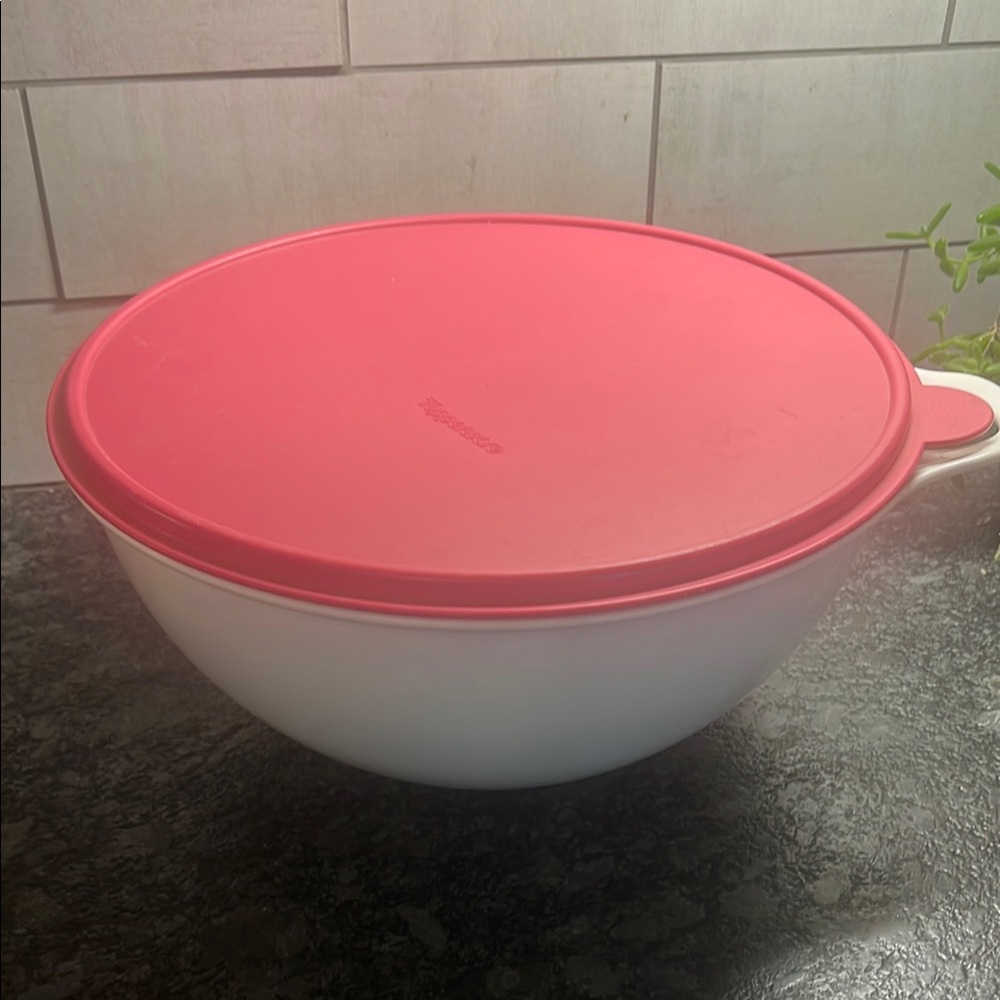 32 Cup THAT’S A BOWL by Tupperware Pink Lid and White Bowl Exc condition